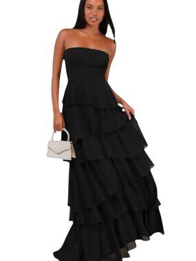 timeless poise black rhinestone square neck backless maxi dress Lulus Timeless Poise Black Rhinestone Square Neck Maxi Dress Size 2XL MSRP $99